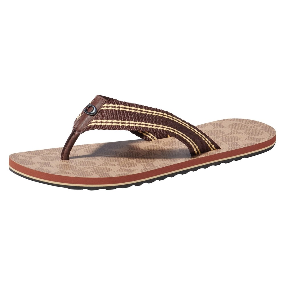 Coach‎ Men's 8-M Webbing Flip Flop Tan Signature C8896